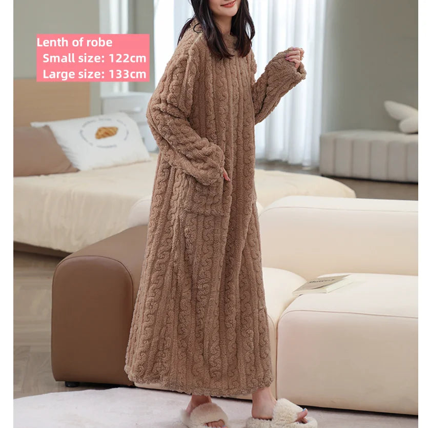 CITSLX Sweet Matching Women's Dress Oversize Loose Flannel Pajamas O-Neck Long Sleeve Sleepwear Korean Casual Solid Homewear Chic Robe