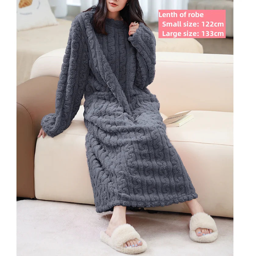 CITSLX Sweet Matching Women's Dress Oversize Loose Flannel Pajamas O-Neck Long Sleeve Sleepwear Korean Casual Solid Homewear Chic Robe