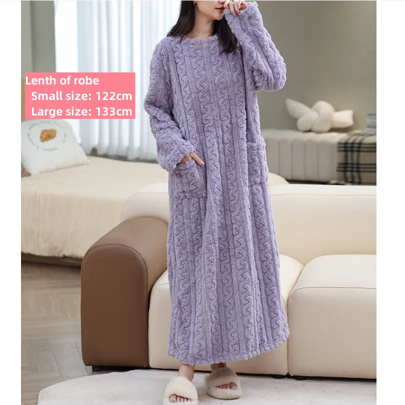 CITSLX Sweet Matching Women's Dress Oversize Loose Flannel Pajamas O-Neck Long Sleeve Sleepwear Korean Casual Solid Homewear Chic Robe