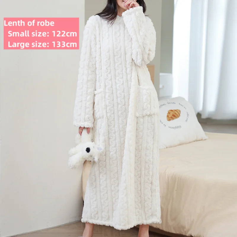 CITSLX Sweet Matching Women's Dress Oversize Loose Flannel Pajamas O-Neck Long Sleeve Sleepwear Korean Casual Solid Homewear Chic Robe