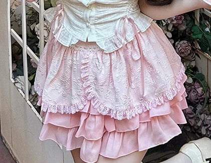 CITSLX Sweet Princess Lolita Skirt Sets Women Summer New Cute Bow Slim Top Mini Cake Skirt Y2K Hot Girl Two-Piece Sets Womens Outfits