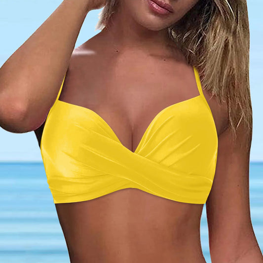 CITSLX Swimwear Womens Tops 2024 New Solid Ruffle Underwire Full Coverage Big Breast Bikinis Bras Summer Vacation Fit Split Swimsuit