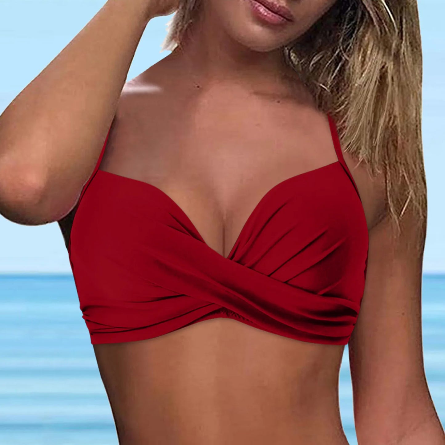 CITSLX Swimwear Womens Tops 2024 New Solid Ruffle Underwire Full Coverage Big Breast Bikinis Bras Summer Vacation Fit Split Swimsuit