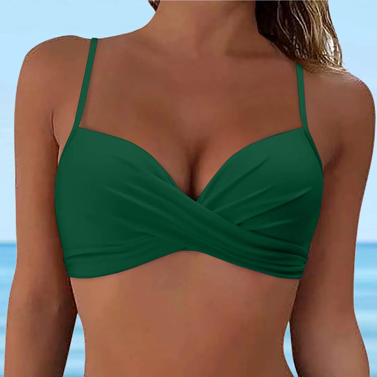 CITSLX Swimwear Womens Tops 2024 New Solid Ruffle Underwire Full Coverage Big Breast Bikinis Bras Summer Vacation Fit Split Swimsuit