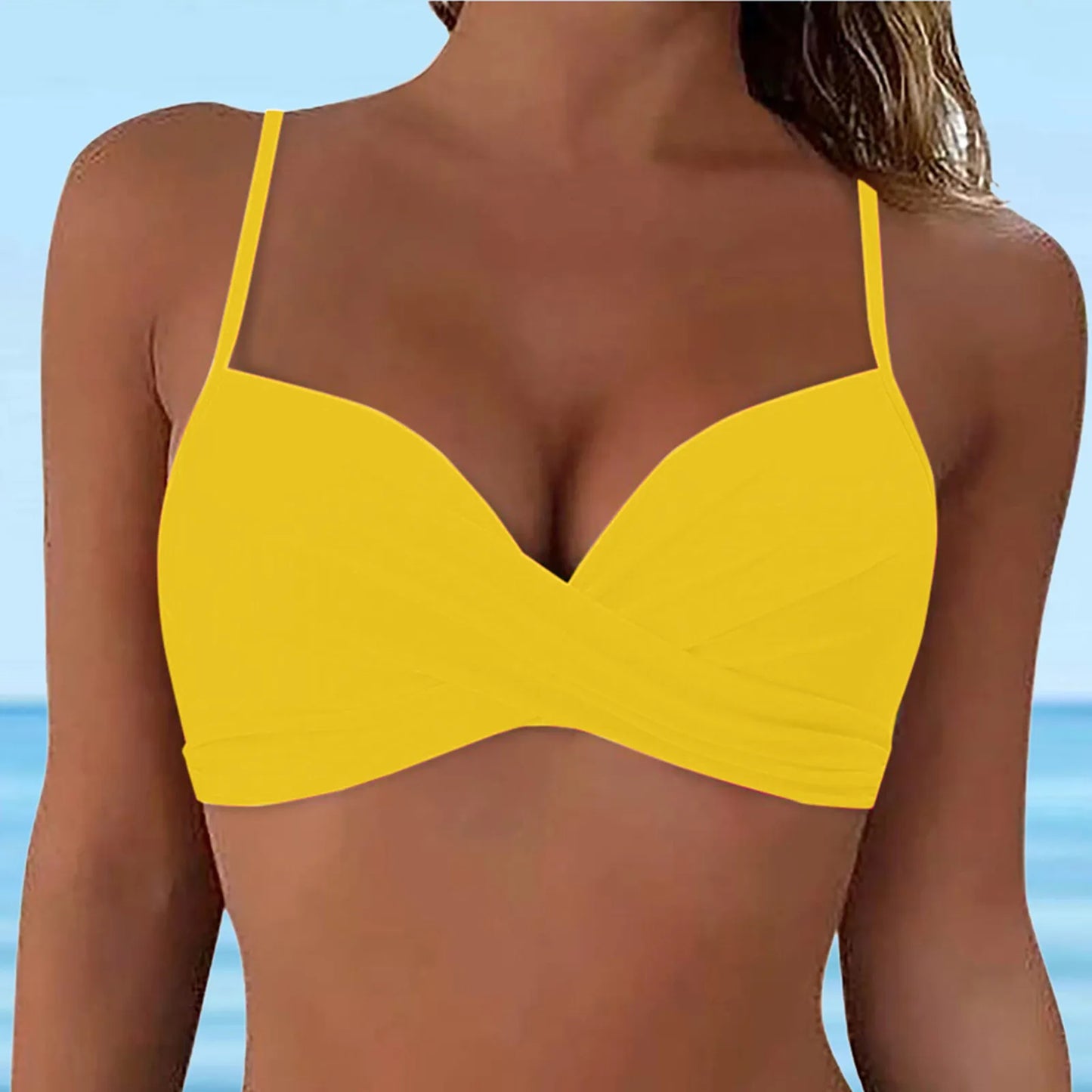 CITSLX Swimwear Womens Tops 2024 New Solid Ruffle Underwire Full Coverage Big Breast Bikinis Bras Summer Vacation Fit Split Swimsuit