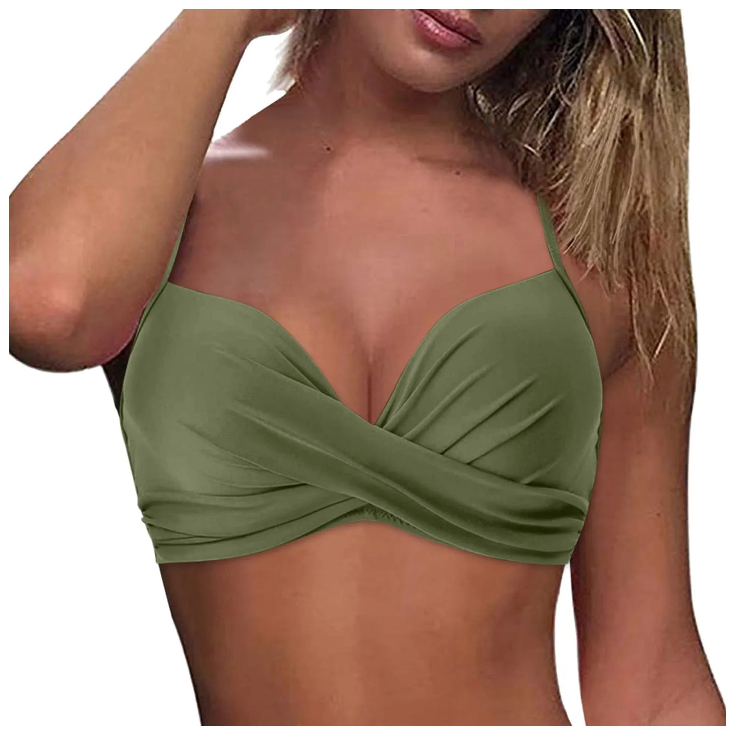 CITSLX Swimwear Womens Tops 2024 New Solid Ruffle Underwire Full Coverage Big Breast Bikinis Bras Summer Vacation Fit Split Swimsuit