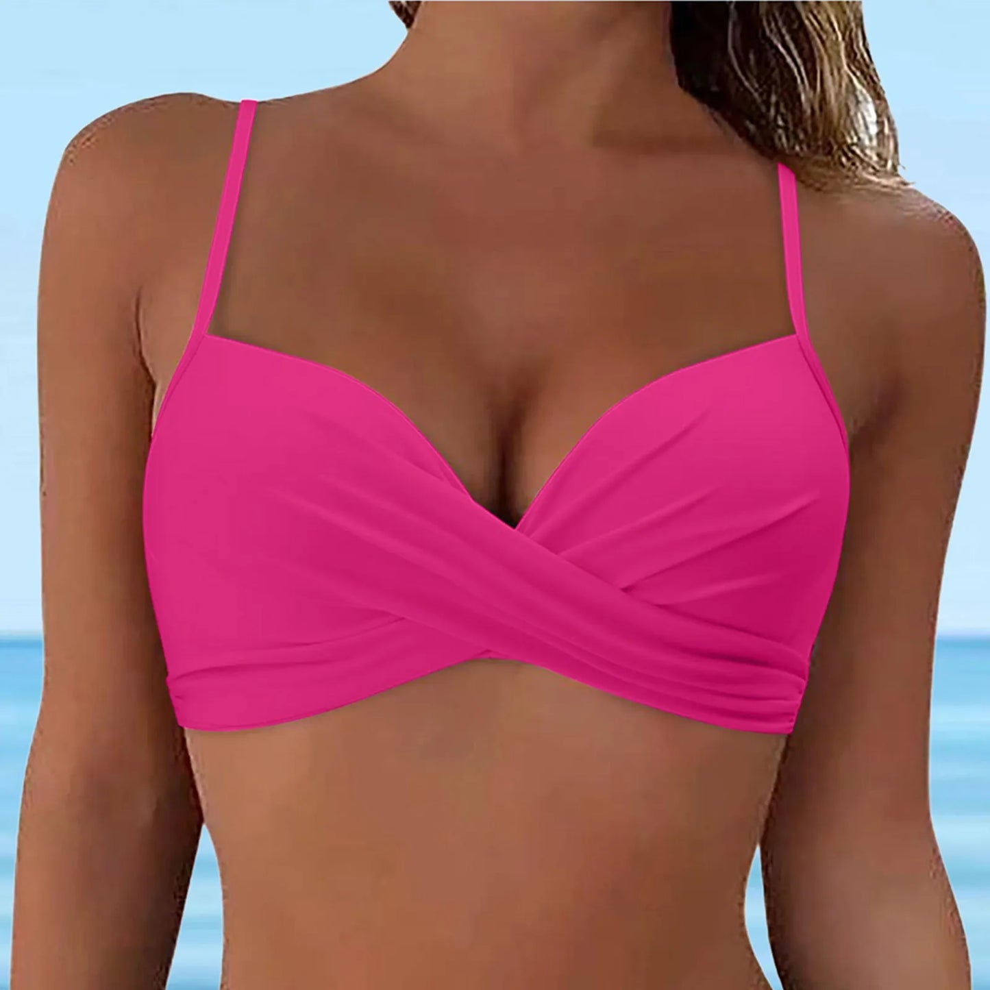 CITSLX Swimwear Womens Tops 2024 New Solid Ruffle Underwire Full Coverage Big Breast Bikinis Bras Summer Vacation Fit Split Swimsuit