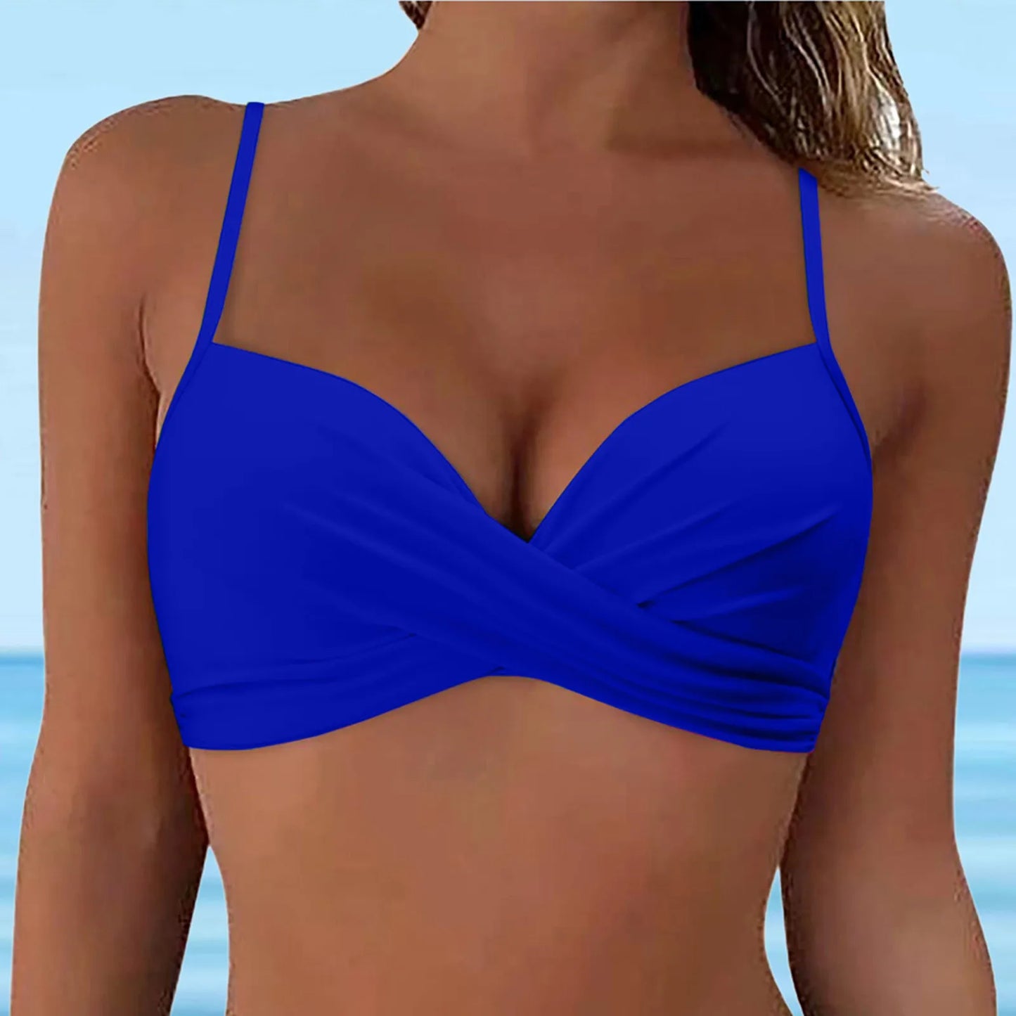 CITSLX Swimwear Womens Tops 2024 New Solid Ruffle Underwire Full Coverage Big Breast Bikinis Bras Summer Vacation Fit Split Swimsuit