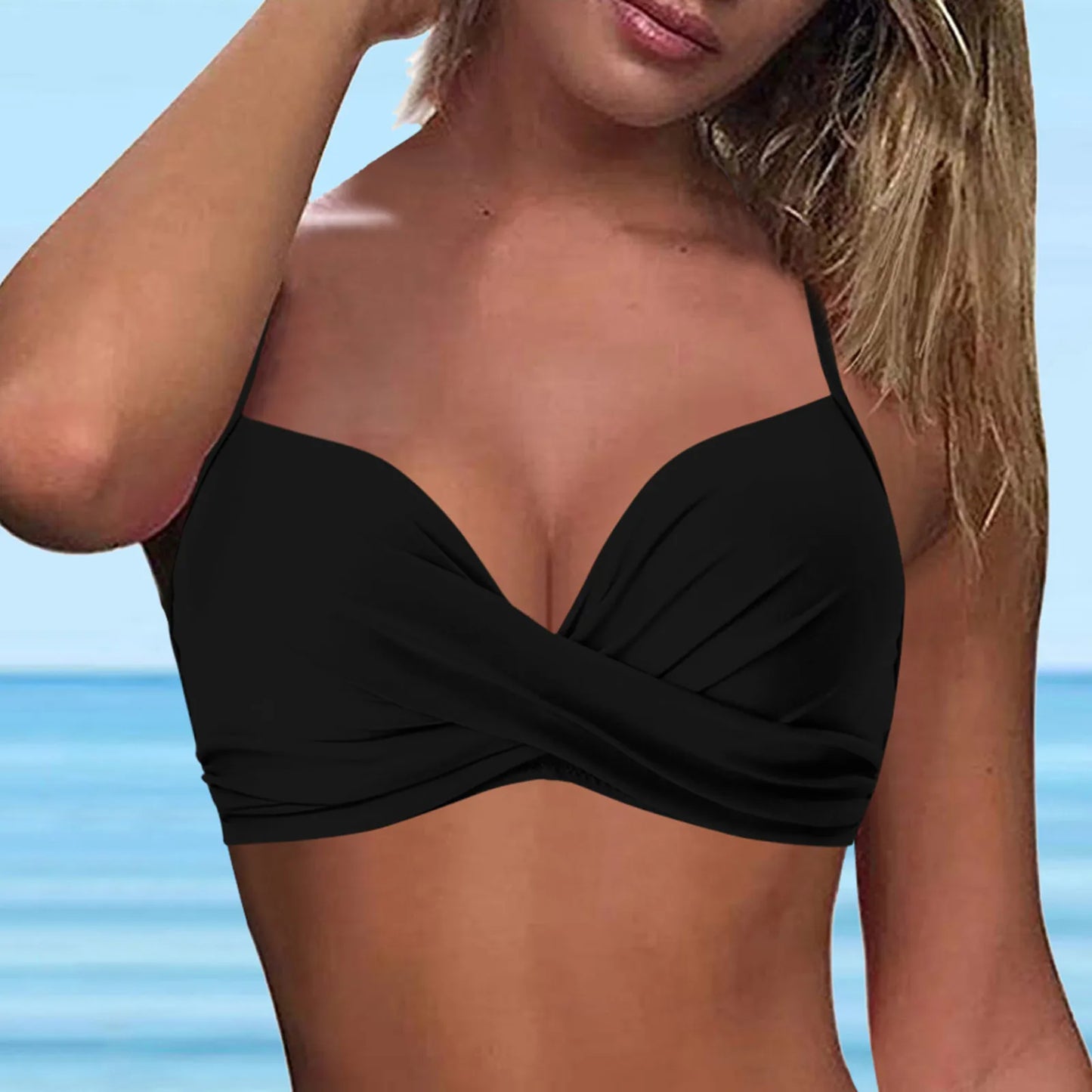 CITSLX Swimwear Womens Tops 2024 New Solid Ruffle Underwire Full Coverage Big Breast Bikinis Bras Summer Vacation Fit Split Swimsuit