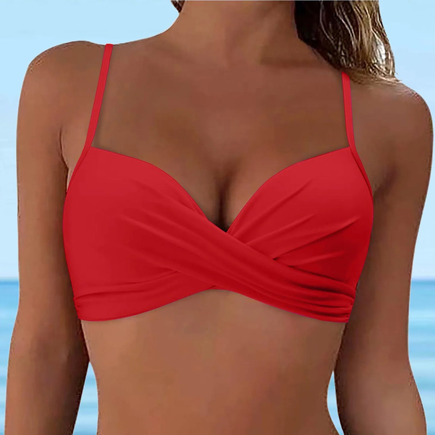 CITSLX Swimwear Womens Tops 2024 New Solid Ruffle Underwire Full Coverage Big Breast Bikinis Bras Summer Vacation Fit Split Swimsuit