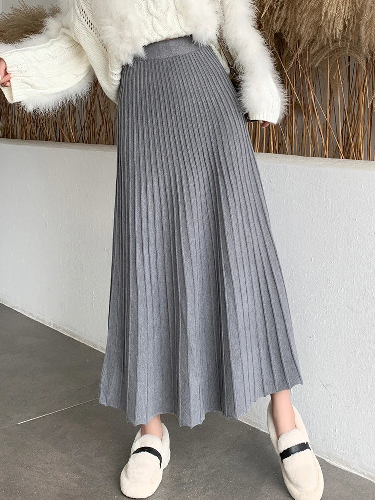 CITSLX TIGENA Knitted Long Maxi Skirt Women 2025 Fall Winter Casual Solid Thick Warm A Line High Waist Ankle Length Skirt Female Ladies