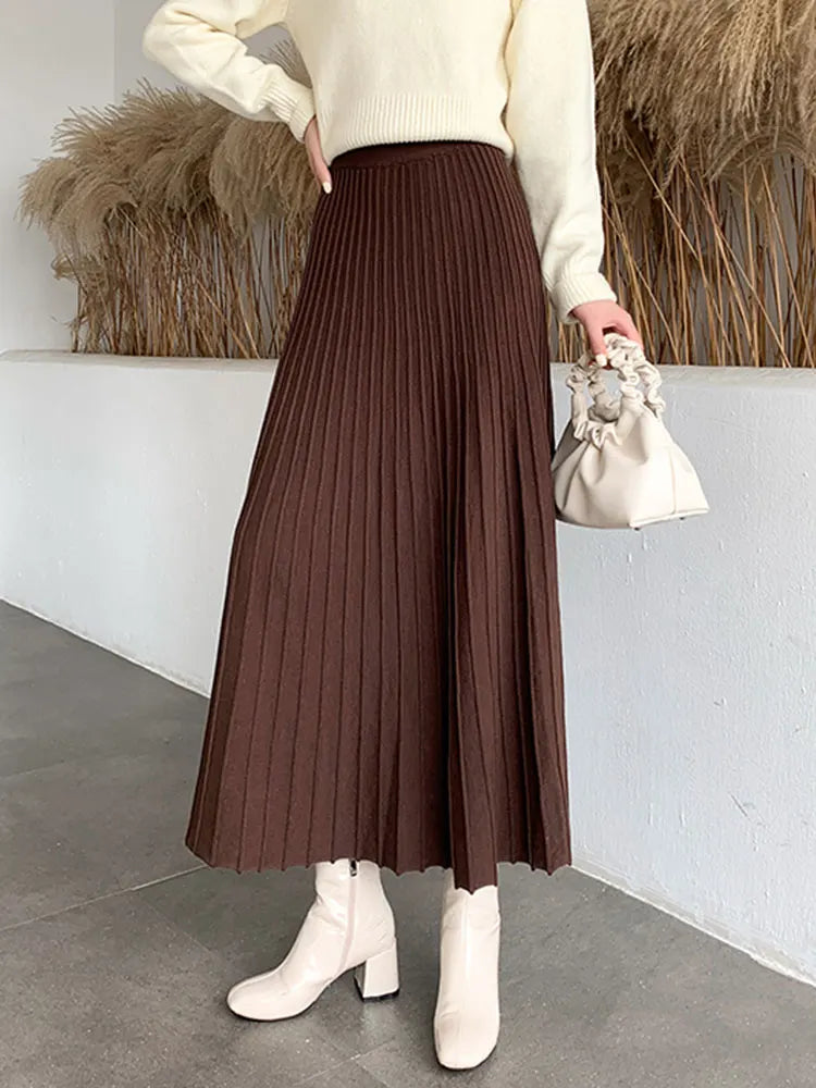 CITSLX TIGENA Knitted Long Maxi Skirt Women 2025 Fall Winter Casual Solid Thick Warm A Line High Waist Ankle Length Skirt Female Ladies