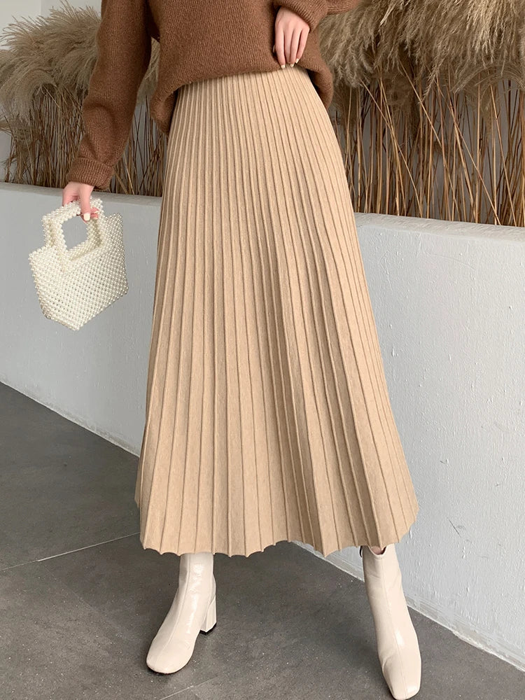 CITSLX TIGENA Knitted Long Maxi Skirt Women 2025 Fall Winter Casual Solid Thick Warm A Line High Waist Ankle Length Skirt Female Ladies