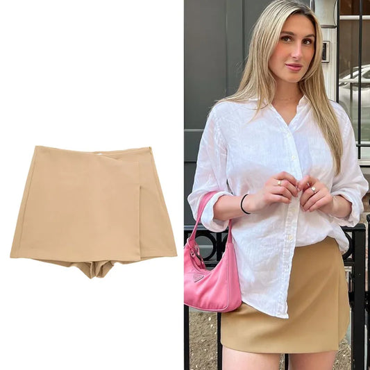 CITSLX TRAF Mini Skirt Pants Asymmetric High Waist Skorts For Women Streetwear Wrap Skirt Shorts Summer Casual White Black Short Skirt