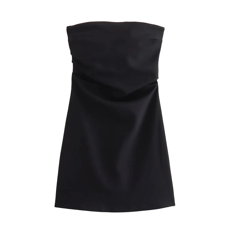 CITSLX TRAF-Strapless Draped Mini Dress for Women, Straight Neck, Back Zipper, Female Dresses, Fashion