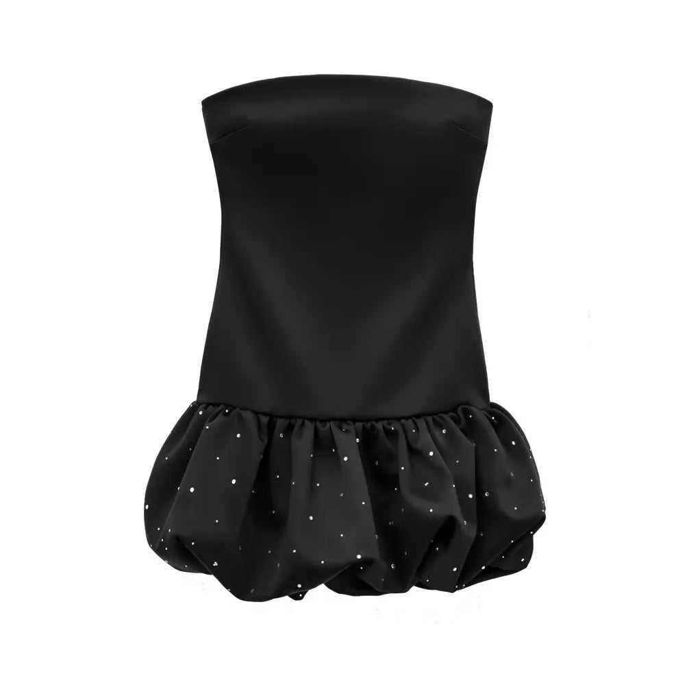 CITSLX TRAF-Strapless Mini Dress for Women with Rhinestones, Straight Neck, Back Zipper, Female Dresses, Sexy Fashion