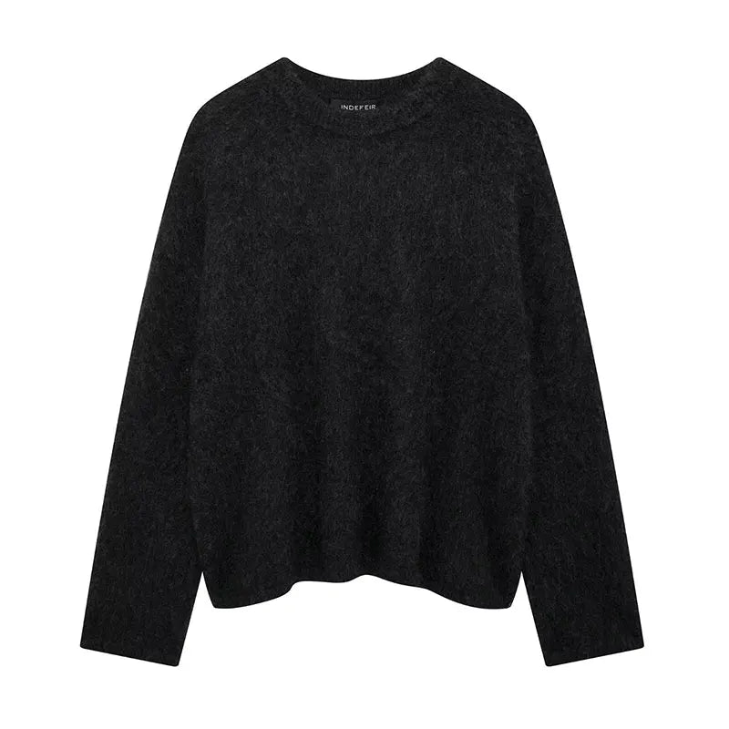 CITSLX TRAFZA 2025 Autumn Women Fashion Solid Sweater Knit O Neck Long Sleeves Female Tops Wild Basic Commute Casual Woman Pullover