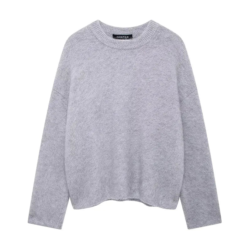 CITSLX TRAFZA 2025 Autumn Women Fashion Solid Sweater Knit O Neck Long Sleeves Female Tops Wild Basic Commute Casual Woman Pullover