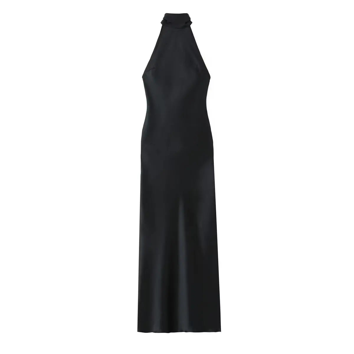 CITSLX TRAFZA 2024 Women Fashion Backless Sexy Black Halter Tie Satin Long Dress Dresses Woman Bodycon Dresses New Ladies Luxury Party