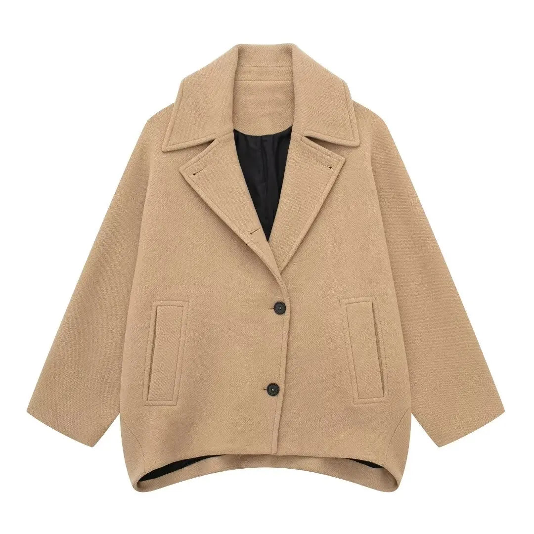 CITSLX TRAFZA Women's Winter New Fashion Elegant Turn-Down Collar Pocket Single Breasted Coats Female Solid High Street Casual Jacket