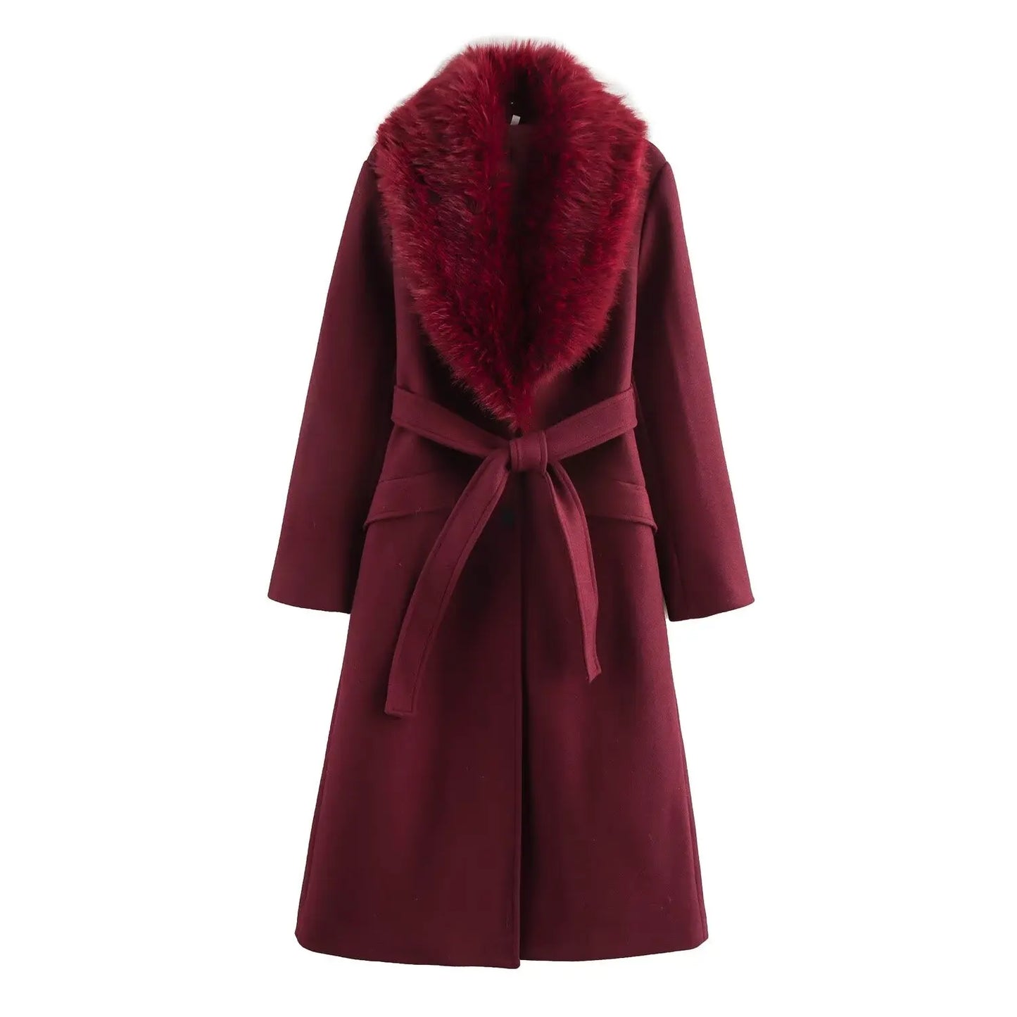 CITSLX Taop&Za women's 2024 autumn and winter new fur lapel coat single breasted solid color commuting temperament long coat