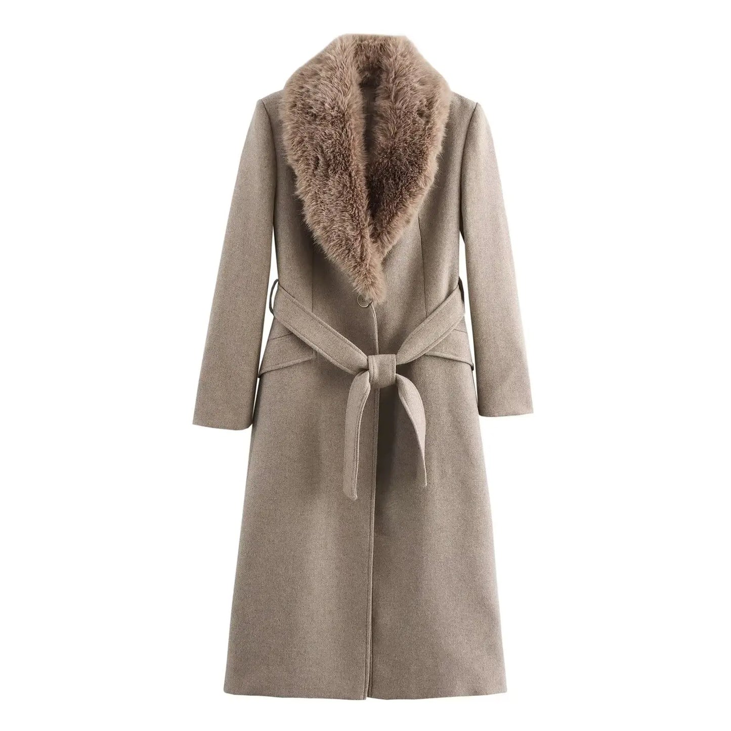 CITSLX Taop&Za women's 2024 autumn and winter new fur lapel coat single breasted solid color commuting temperament long coat