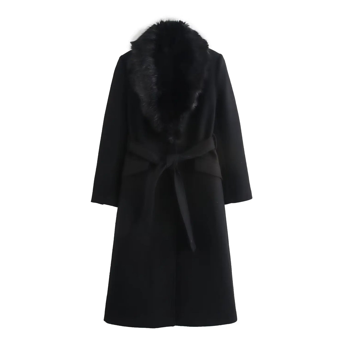 CITSLX Taop&Za women's 2024 autumn and winter new fur lapel coat single breasted solid color commuting temperament long coat