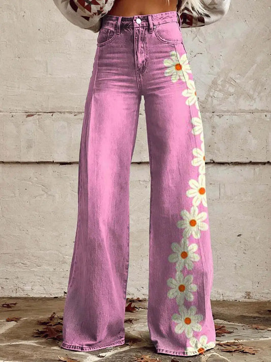 CITSLX The design sense of the 2024 new trendy female niche. 3D printed women's imitation denim spring wide leg pants