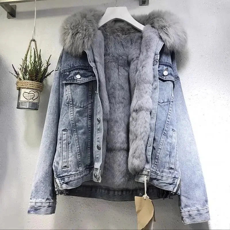 CITSLX Thickened Cotton Coat Denim Jacket Women's Cropped 2025 Winter New Style Versatile Korean Version Loose-Fit Fleece-Lined Short O