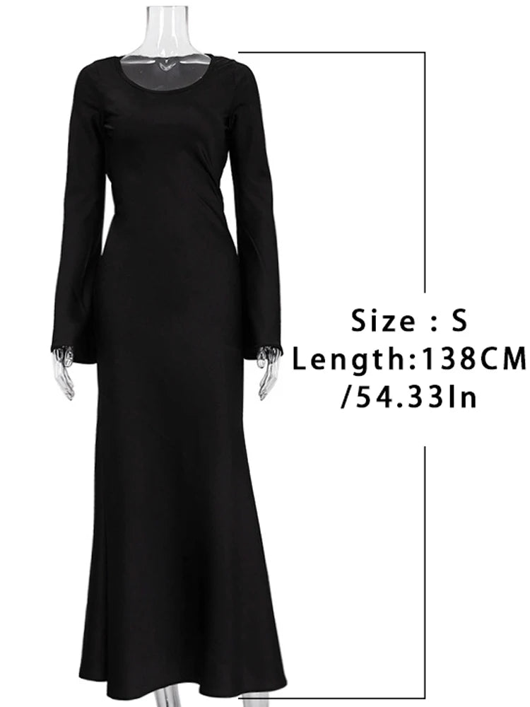 CITSLX Tossy Black Satin Bandage Maxi Dress Women Slin High Waist Fashion Patchwork Elegant Long Sleeve Dress Ladies Gown Long Dress