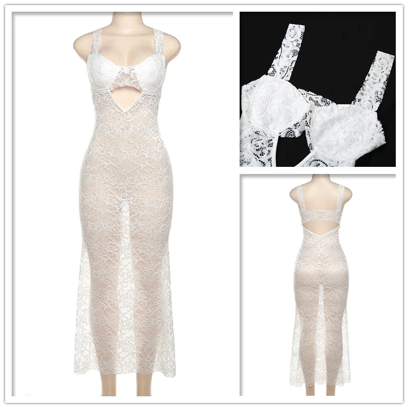 CITSLX Townlike White Lace Slim Bodycon Dress Women Spaghetti Strap 2024 Summer Dress Maxi Long Backless Nightclub Sexy Party Dresses