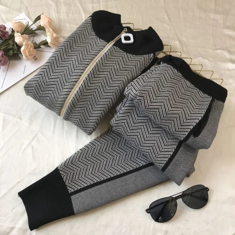 CITSLX Tracksuit Women Zipper Knitted Cardigans Sweaters + Pants Sets Ladies Fashion  Casual 2 Piece Costumes Outfit Y476