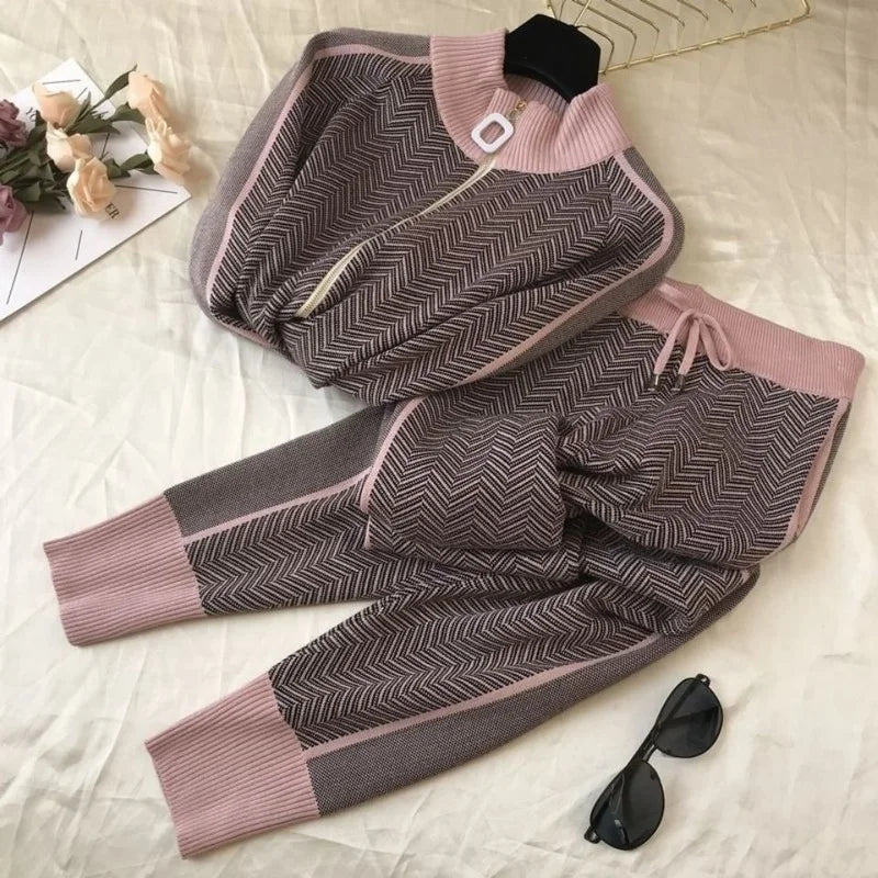 CITSLX Tracksuit Women Zipper Knitted Cardigans Sweaters + Pants Sets Ladies Fashion  Casual 2 Piece Costumes Outfit Y476