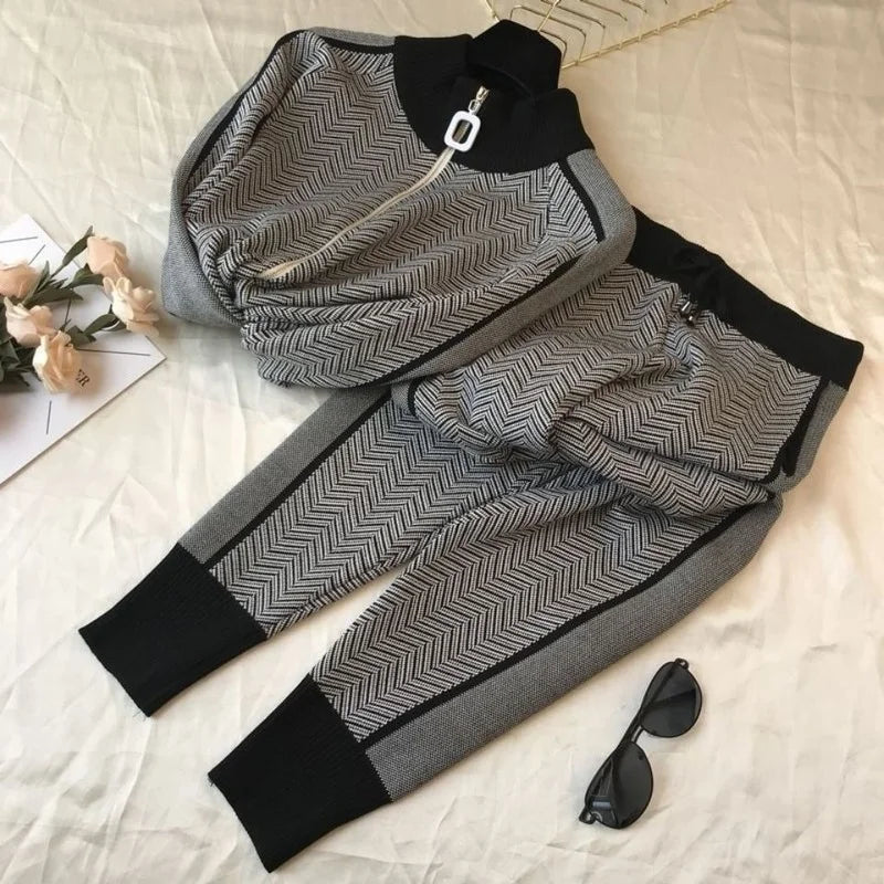 CITSLX Tracksuit Women Zipper Knitted Cardigans Sweaters + Pants Sets Ladies Fashion  Casual 2 Piece Costumes Outfit Y476