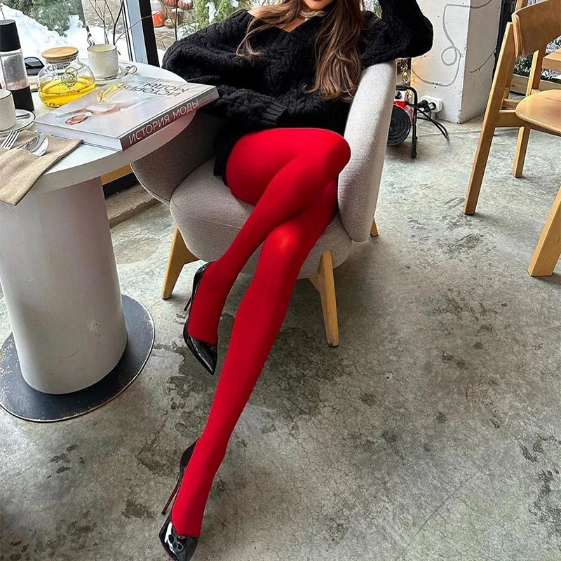 CITSLX Trendix New Red Stockings Women Bodycon Super Elastic See Through Lace Pantyhose Autumn Sexy Slim Elegant Burgundy Tights Winter