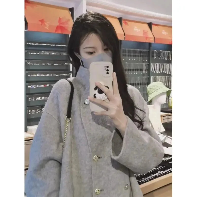 CITSLX Trendy Grey Fleece Coat For Women Thickened Woolen Jacket Autumn/Winter 2025 New Arrival Cross-Border Style Common Regular Cut