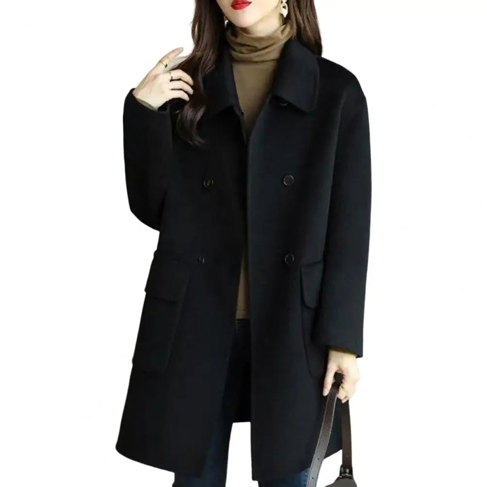 CITSLX Trendy Pocket Design Solid Color Non-Fading Fashionable Women Mid-Long Winter Woolen Coat Women Winter Coat Decorative