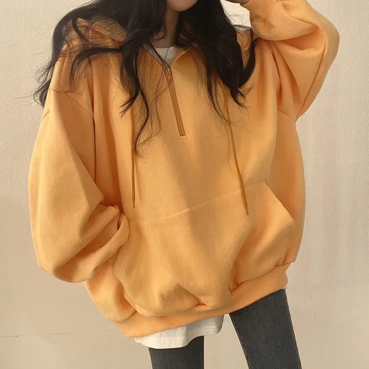 CITSLX Trendy Pullover Hooded Sweatshirt Women's Long Korean Style Loose Fit Fleece Lined For Spring Autumn/winter