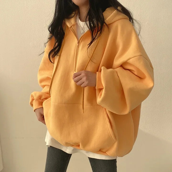 CITSLX Trendy Pullover Hooded Sweatshirt Women's Long Korean Style Loose Fit Fleece Lined For Spring Autumn/winter