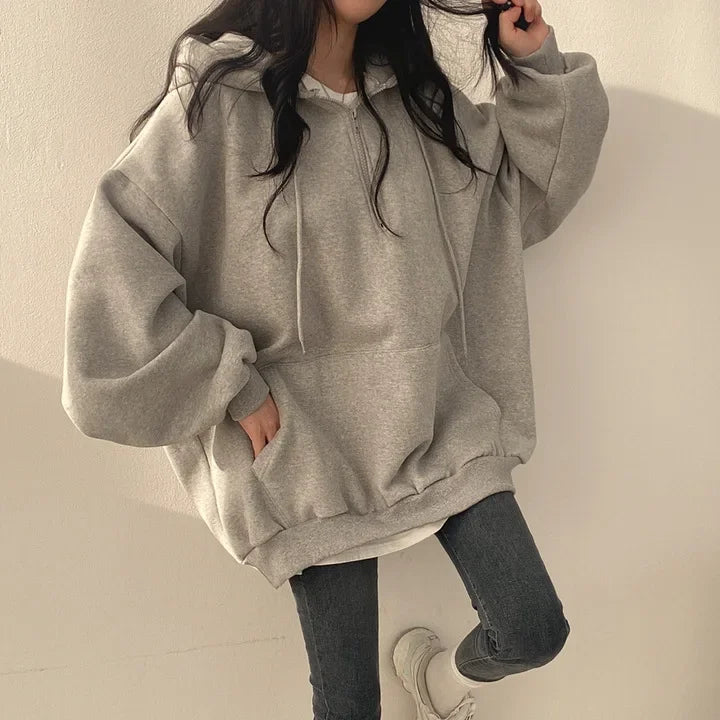 CITSLX Trendy Pullover Hooded Sweatshirt Women's Long Korean Style Loose Fit Fleece Lined For Spring Autumn/winter