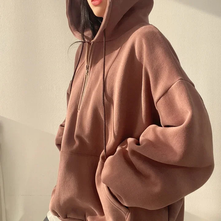 CITSLX Trendy Pullover Hooded Sweatshirt Women's Long Korean Style Loose Fit Fleece Lined For Spring Autumn/winter