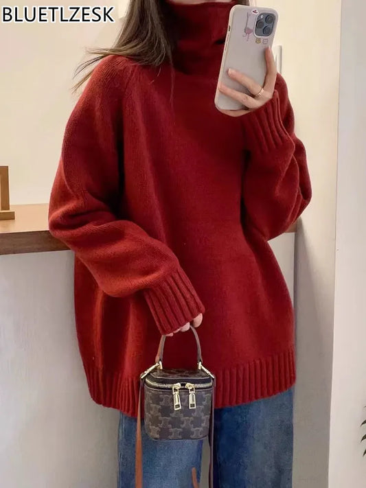 CITSLX Turtleneck Cashmere Sweater Women 2025 Autumn/Winter New 100% Pure Wool Sweater Ladies Knit Loose Large Size Pullover Female Top