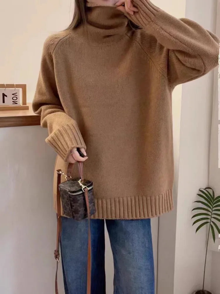 CITSLX Turtleneck Cashmere Sweater Women 2025 Autumn/Winter New 100% Pure Wool Sweater Ladies Knit Loose Large Size Pullover Female Top