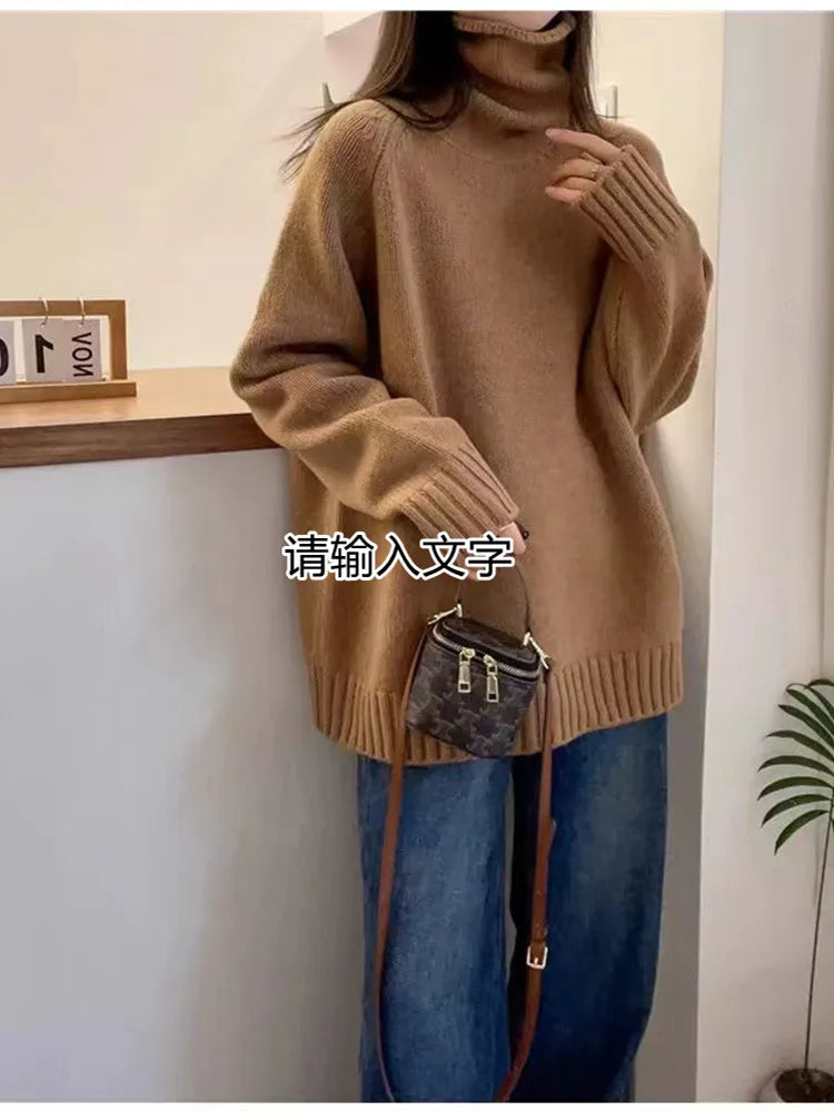 CITSLX Turtleneck Cashmere Sweater Women 2025 Autumn/Winter New 100% Pure Wool Sweater Ladies Knit Loose Large Size Pullover Female Top