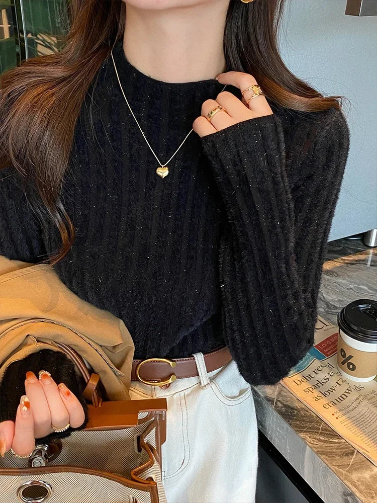 CITSLX Turtleneck Sweater Women Tops Lined Thick Warm Sweater Knitted Pullover Tops Autumn Winter Streetwear Jersey Knitwear Jumper