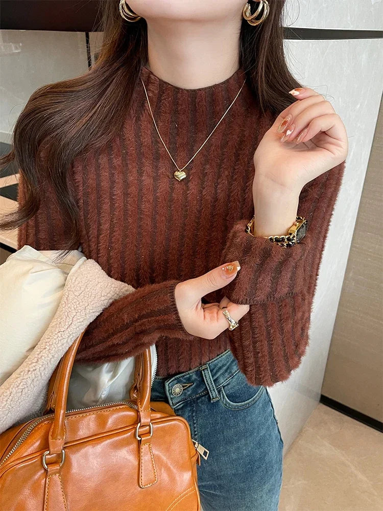 CITSLX Turtleneck Sweater Women Tops Lined Thick Warm Sweater Knitted Pullover Tops Autumn Winter Streetwear Jersey Knitwear Jumper