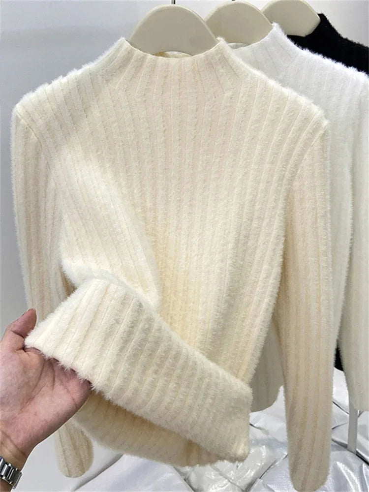 CITSLX Turtleneck Sweater Women Tops Lined Thick Warm Sweater Knitted Pullover Tops Autumn Winter Streetwear Jersey Knitwear Jumper