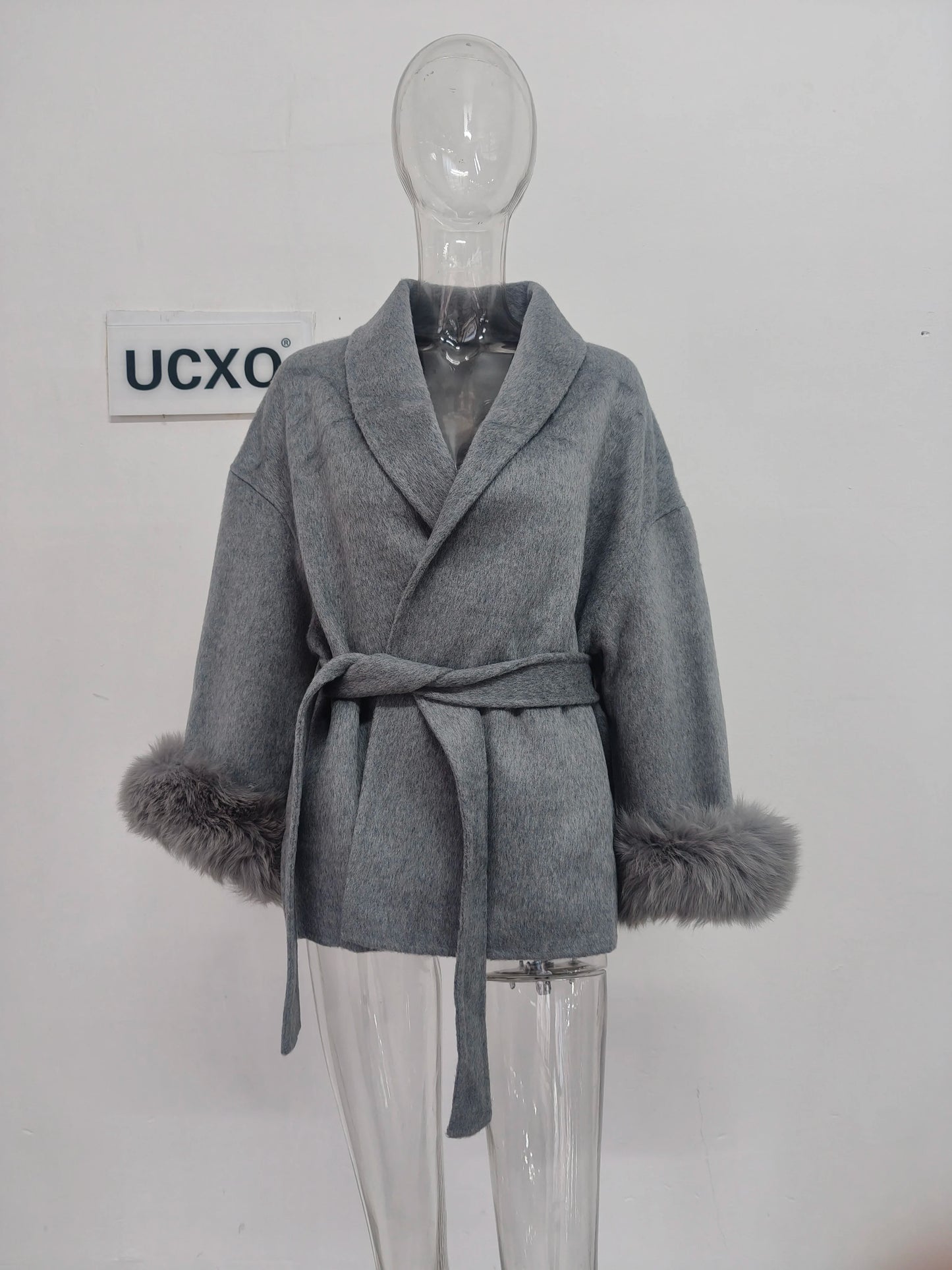 CITSLX UCXQ Elegant OL Office Lady Overcoats Fur Patchwork Long Sleeve Woolen Coat Beautiful Women's Clothing Jacket Autumn 2024 Spring