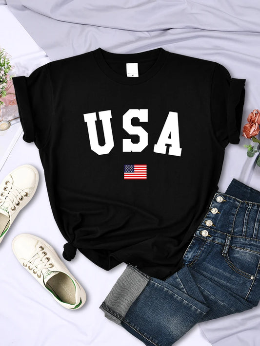 CITSLX USA National Flag City Street Printed Women T-Shirts Fashion Breathable Short Sleeve Summer Hip Hop O-Neck Tees Hip Hop Tshirts