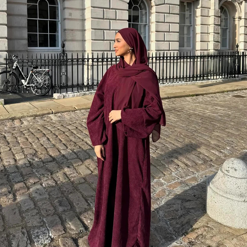 CITSLX Uni Muslim Autumn Winter Corduroy Modest Abaya Turkish Islamic Clothing Jalabiyat Long Sleeve Casual Loose Moroccan Kaftan